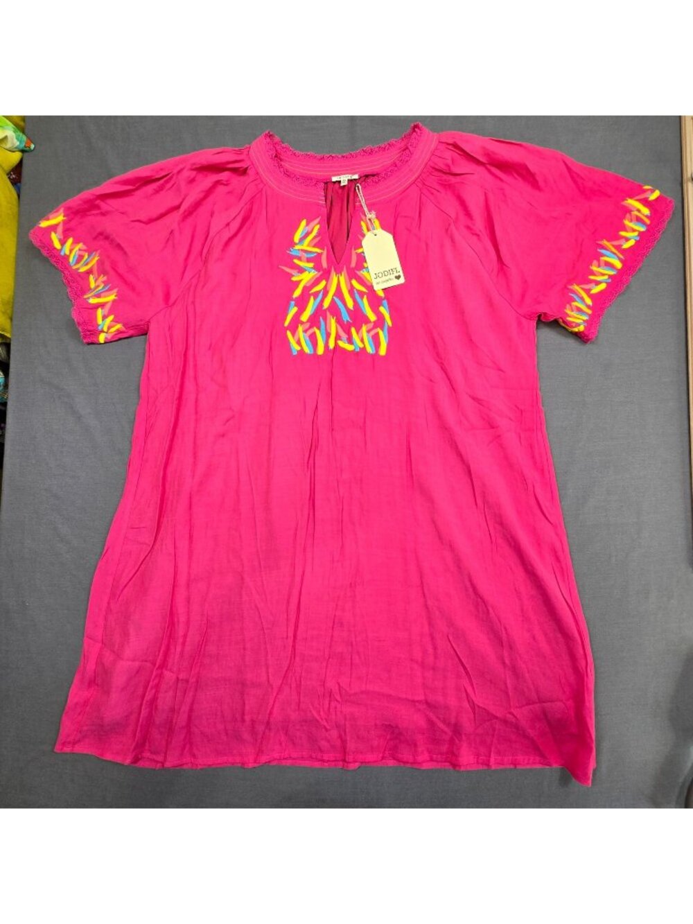Jodifl Womens Pink Boho Embroidered 3X Tunic Dress V Neck